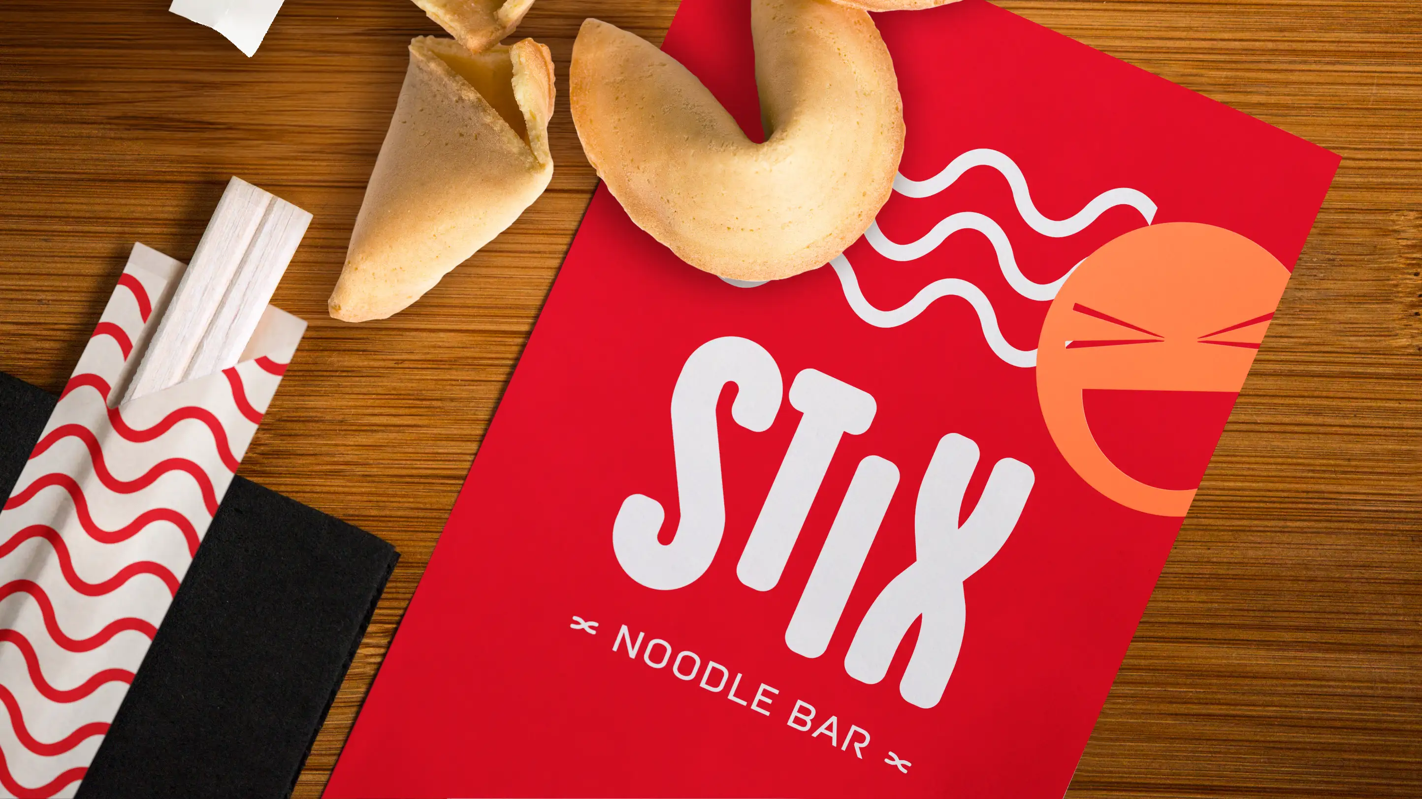 Stix logo design on menu cover.