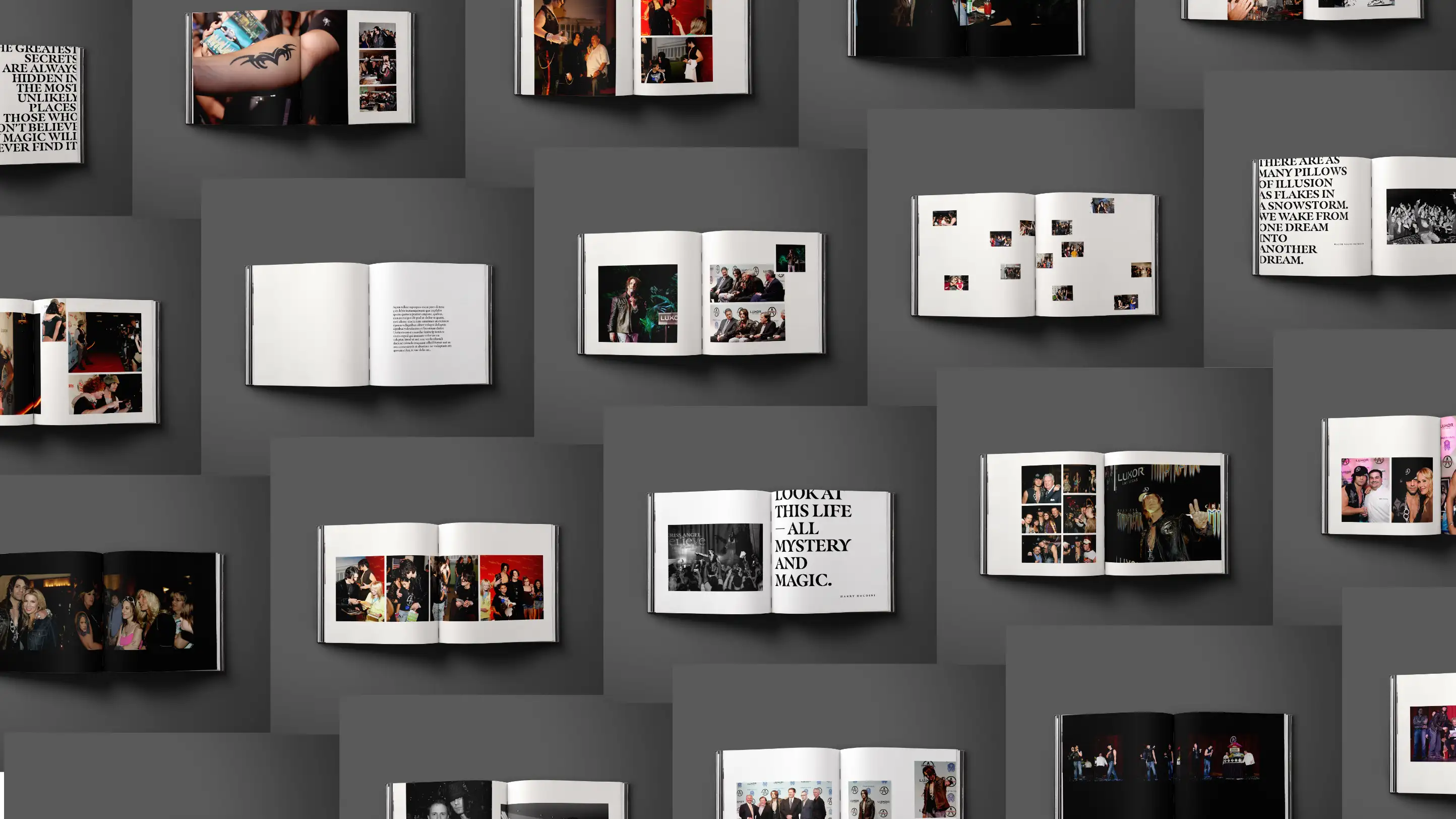 Interior page layouts from Criss Angel book project.