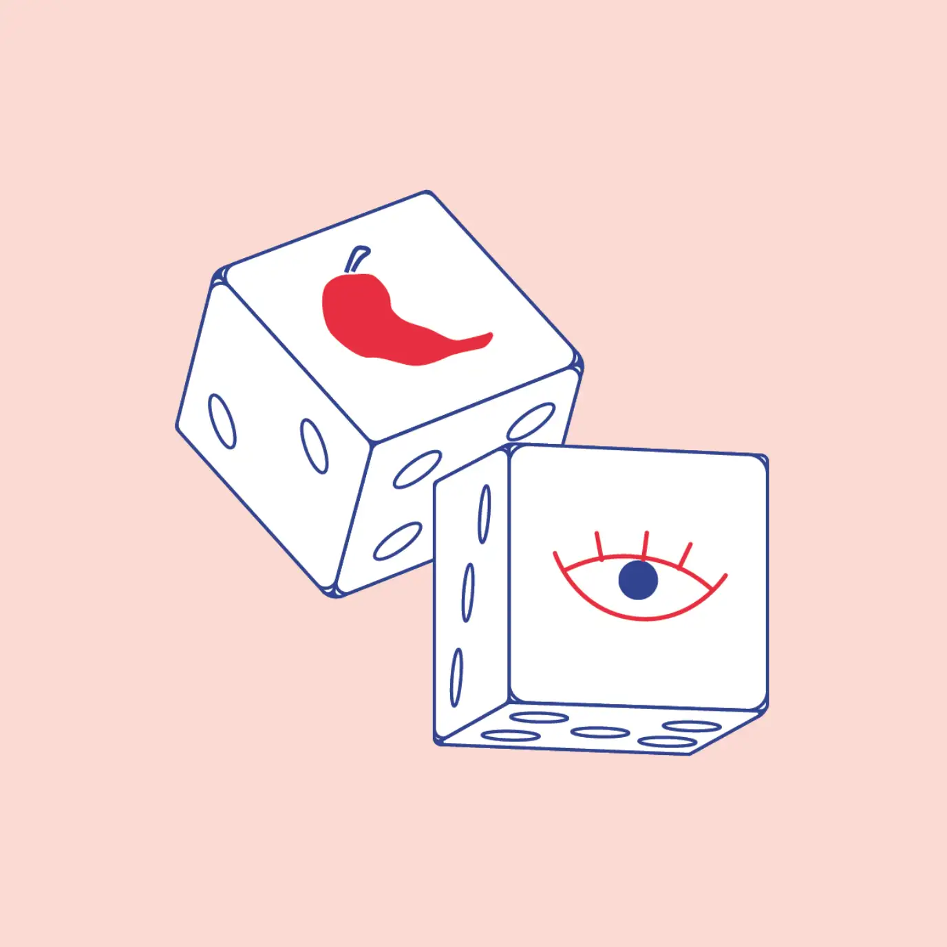 Spicy Eyes dice icon in blue and red.