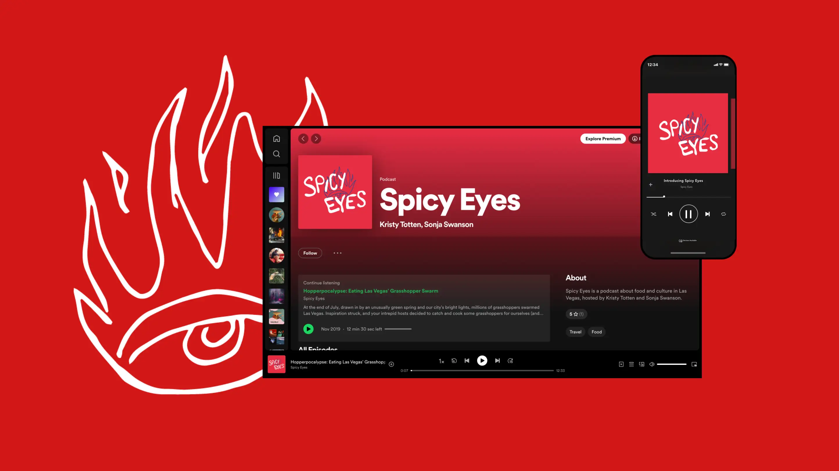 Spicy Eyes Spotify podcast screens.